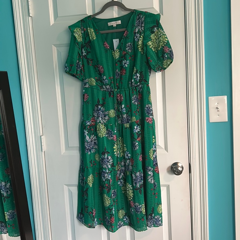 LOFT Green Floral Maxi Dress